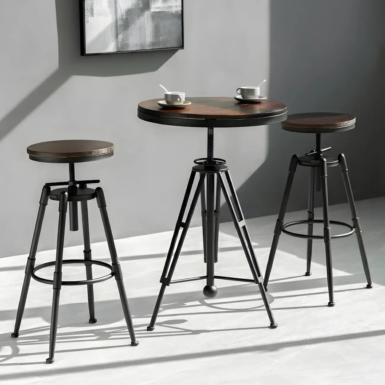 Industrial Brown Wooden Metal Adjustable Bar Tables
