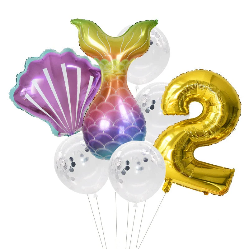 HULIANFU Little Mermaid Party Balloons 32inch Number Foil Balloon Kids Birthday Party Decoration Supplies Baby Shower Decor Helium Globos - Deanwangkt