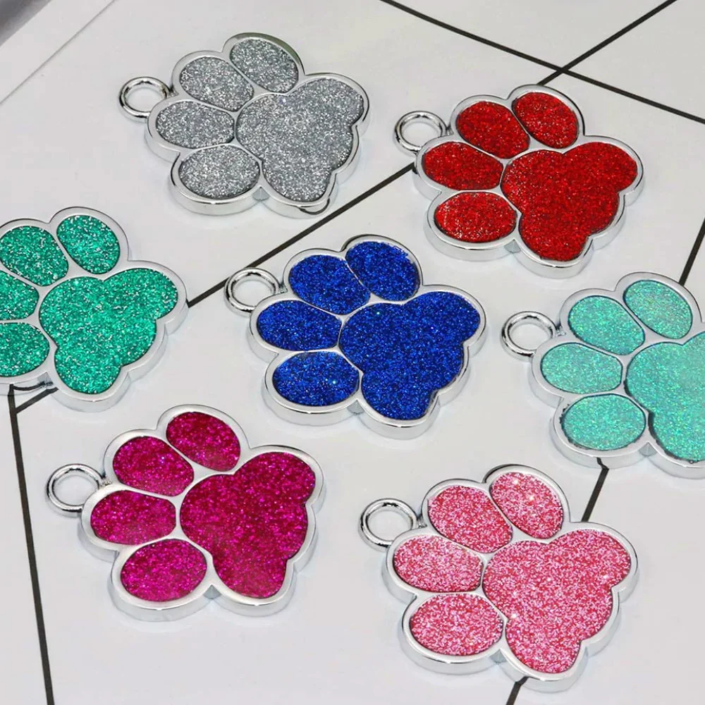 HULIANFU Personalized Dog Cat Tags Engraved Cat Dog Puppy Pet ID Name Collar Tag Pendant Pet Accessories Paw Glitter Pendant - Deanwangkt