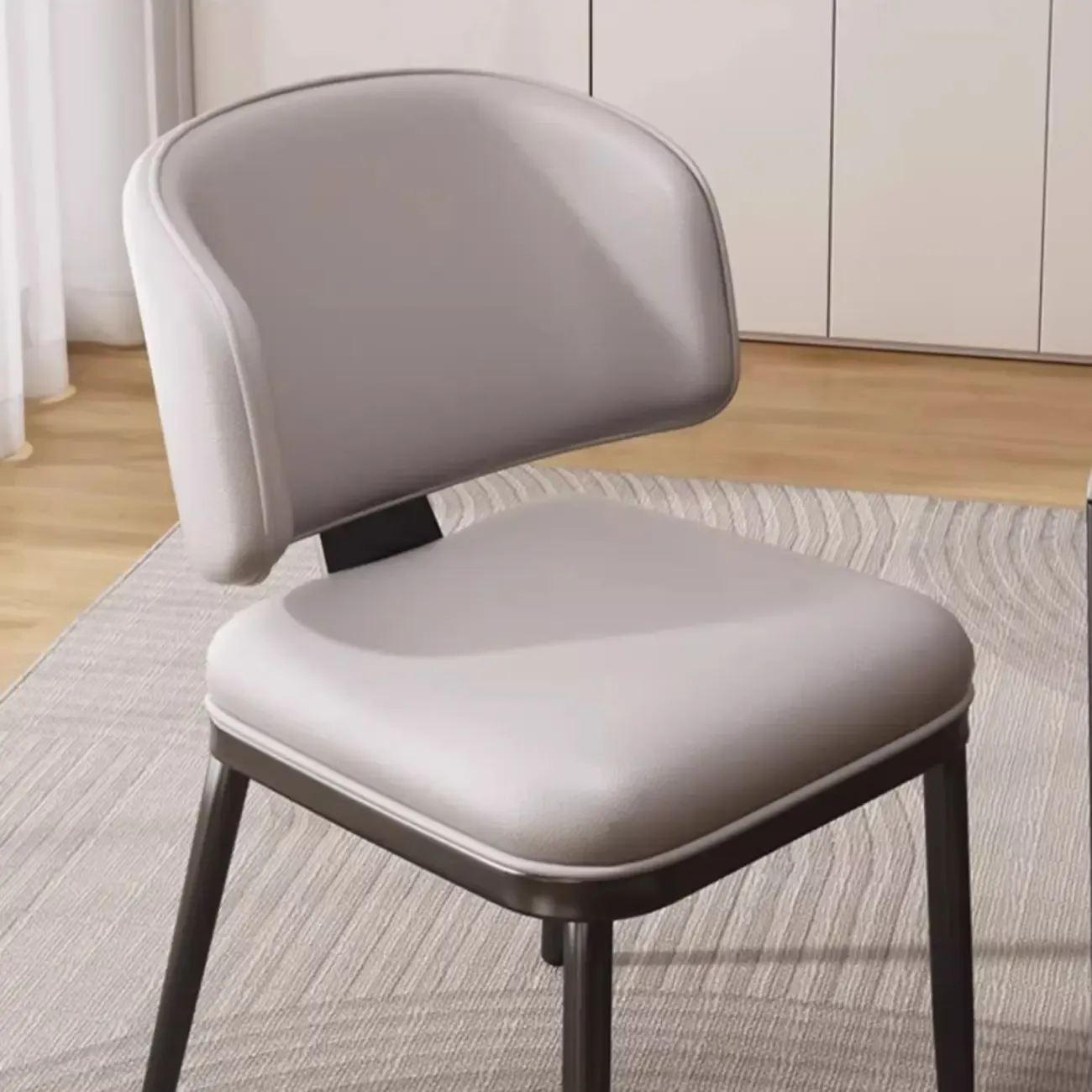 Art Deco Armless Faux Leather Low Back Dining Chair