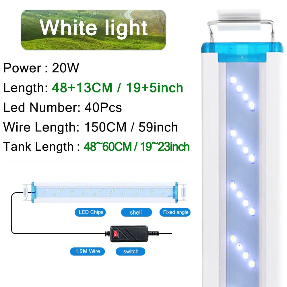 HULIANFU Super Slim LEDs Aquarium Lighting Aquatic Plant Light 18-75CM Extensible Waterproof Clip on Lamp For Fish Tank 90-260V - Deanwangkt