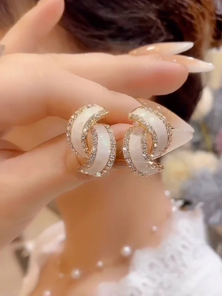 Fashion Geometric Double C Earrings  New Trendy Elegant Silver Needle Anti-Allergy Earrings Temperament Premium Earrings - Deanwangkt