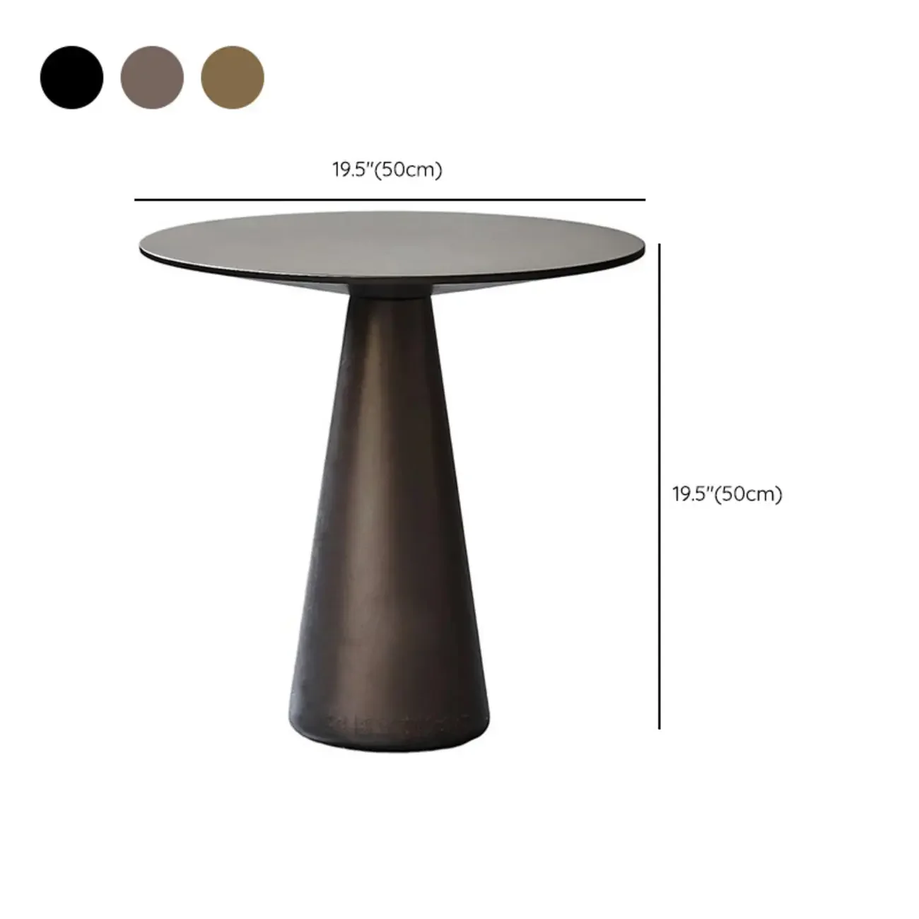 Brown Modern Round Tabletop Metal Pedestal Side Table