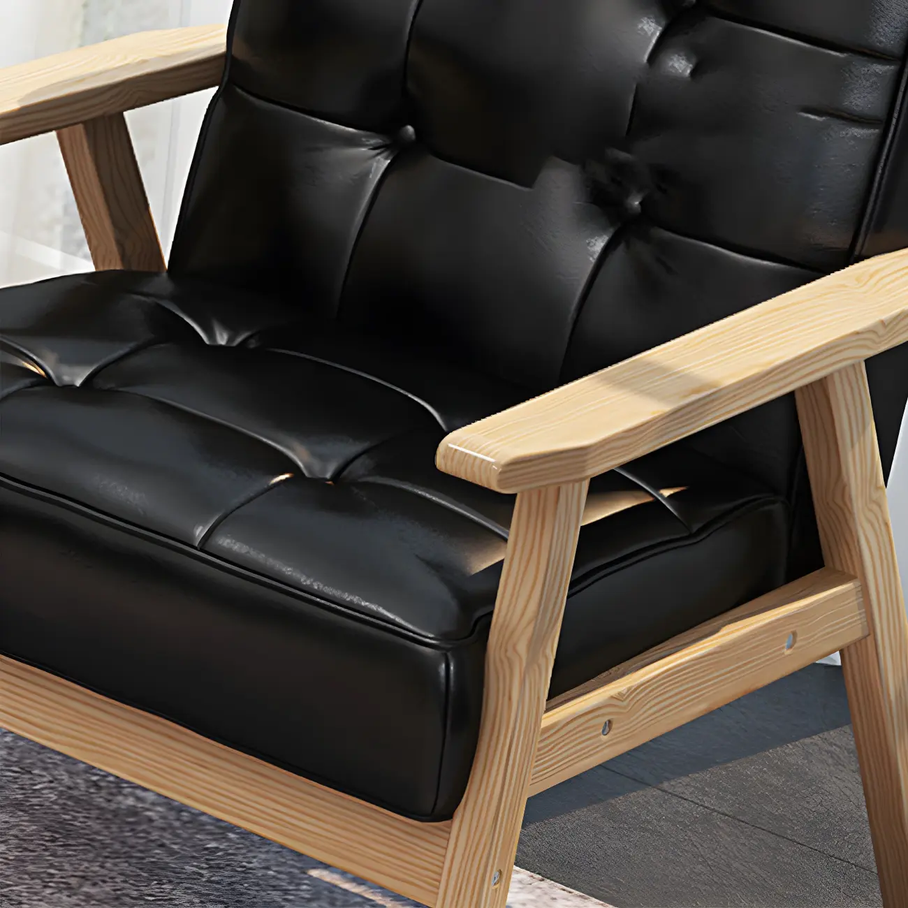 Modern Leather Tufted Accent Chair with Wood Frame