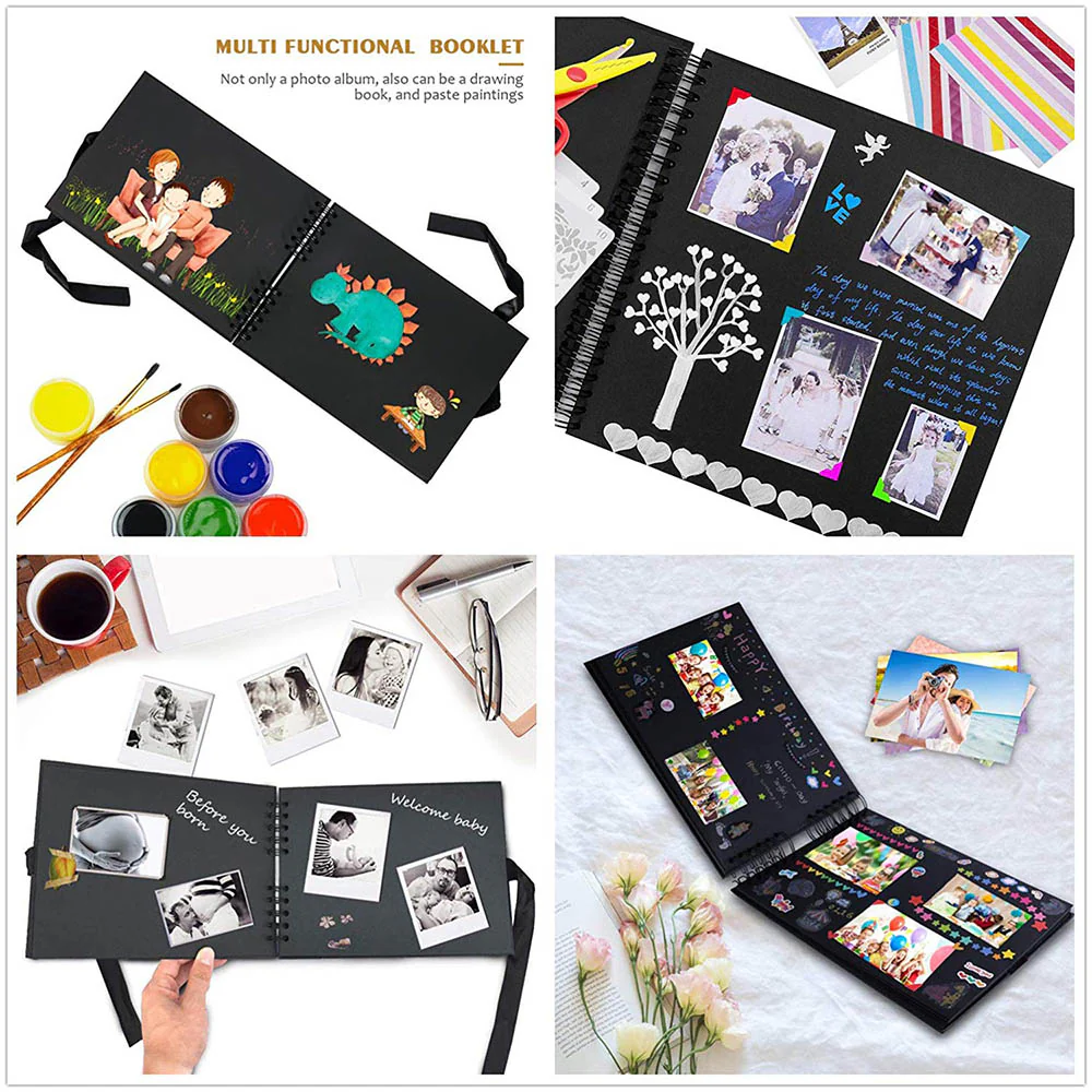 HULIANFU Photo Albums 80 Black Pages Memory Books A4 Craft Paper DIY Scrapbooking Picture Wedding Birthday Childrens Gift - Deanwangkt