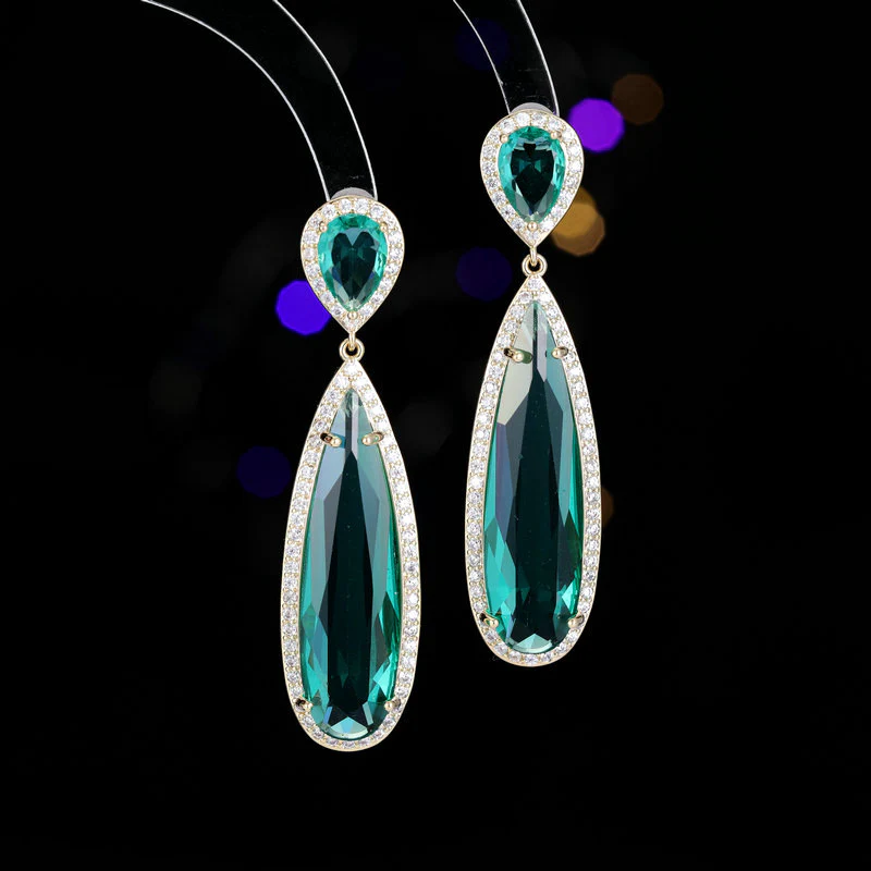 2025 Luxury atmospheric heavy industry earrings wholesale elegant temperament banquet dress with translucent long water drop-shaped zircon earrings - Deanwangkt