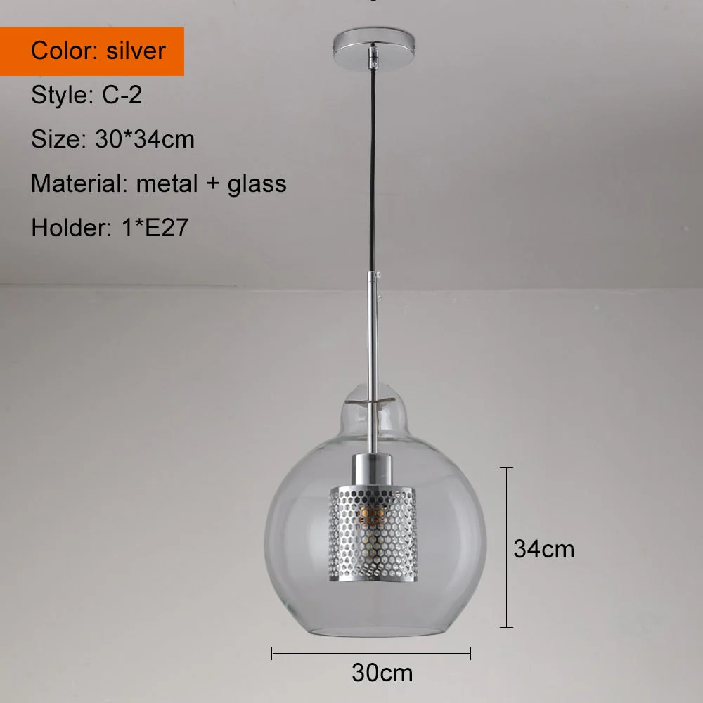 HULIANFU Sliver Bronze Loft Modern Pendant Light Glass Ball Hanging Lamp Kitchen Light Fixture Dining Hanglamp  Living Room Luminaire - Deanwangkt