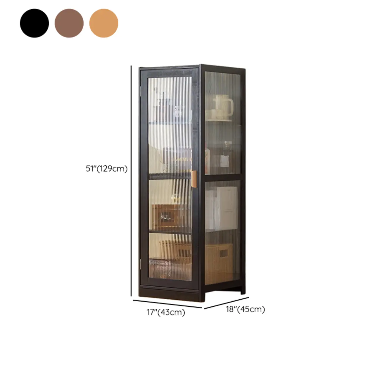 Narrow Adjustable Scandinavian Bamboo Glass Curio Cabinet