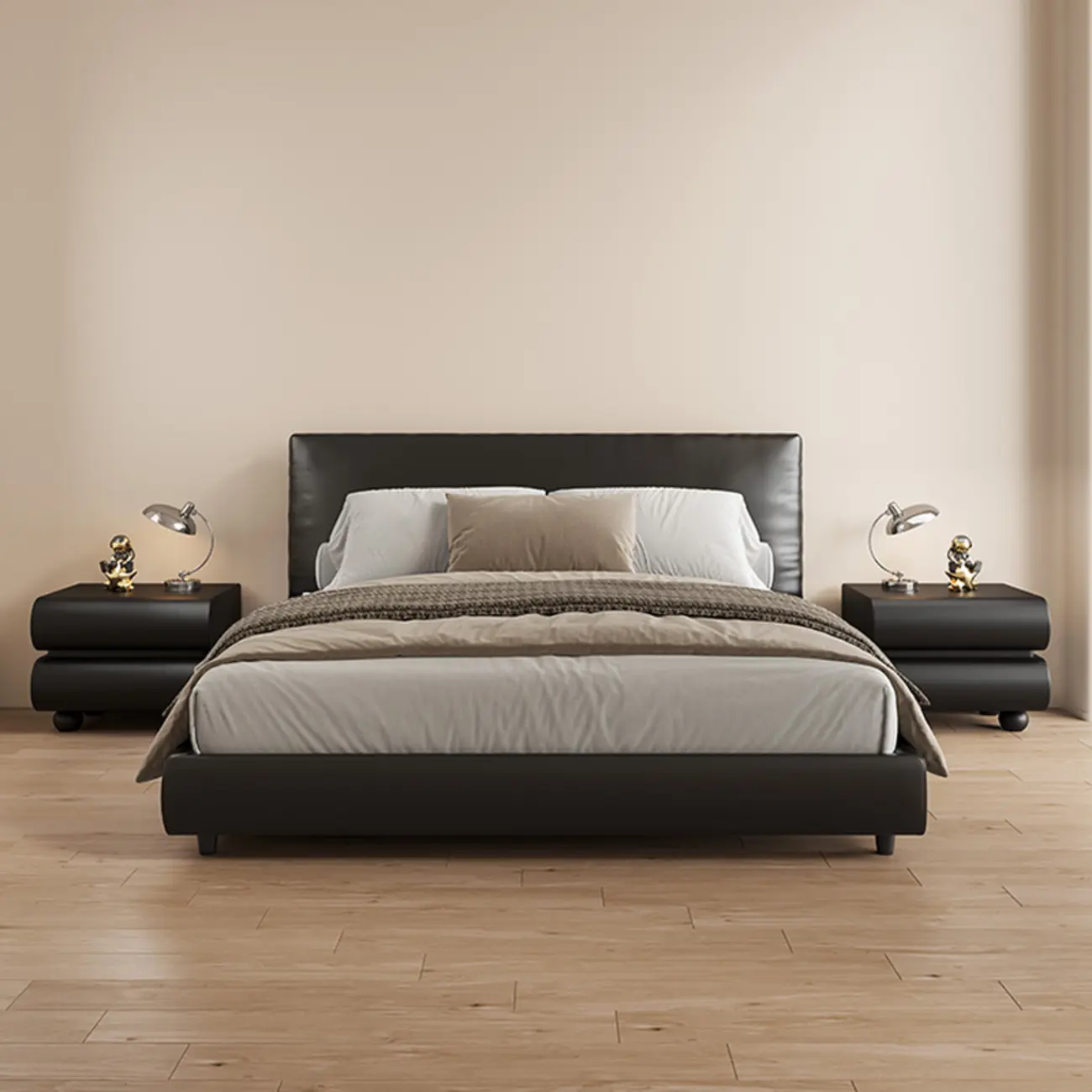 Stylish Black Unique Rounded Wooden Bedside Nightstand