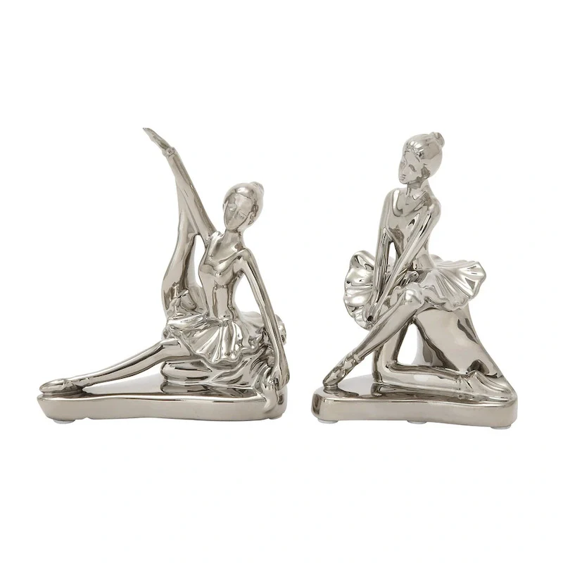 Silver Porcelain Glam Sculpture People (Set of 2)