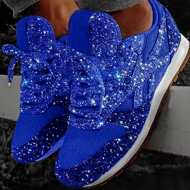 Women's Trainers Athletic Shoes Sneakers Sequins Plus Size Bling Bling Sneakers Outdoor Daily Summer Sequin Platform Flat Heel Round Toe Sporty Classic Casual Tennis Shoes Walking Shoes Mesh Lace-up - Deanwangkt