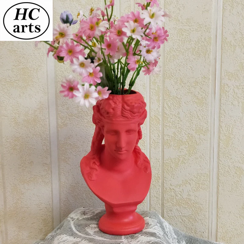 HULIANFU W&G Nordic Vase Home Decor Vase Creative Human Head Portrait Flower Vases Room Decoration Resin David Flower Vase Room Decor - Deanwangkt