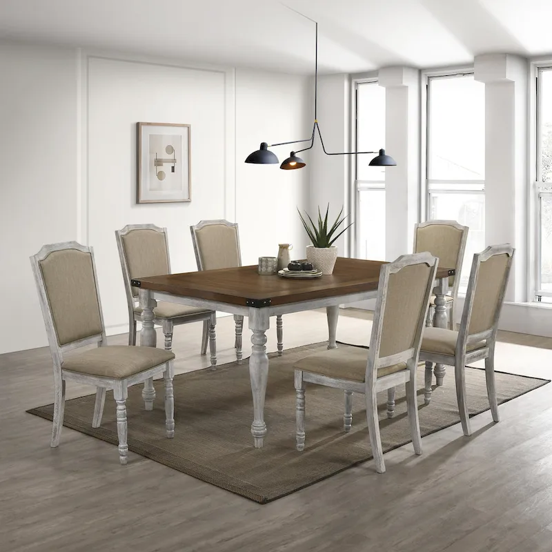 Roundhill Furniture Salines 7-Piece Dining Set, Rustic White and Oak
