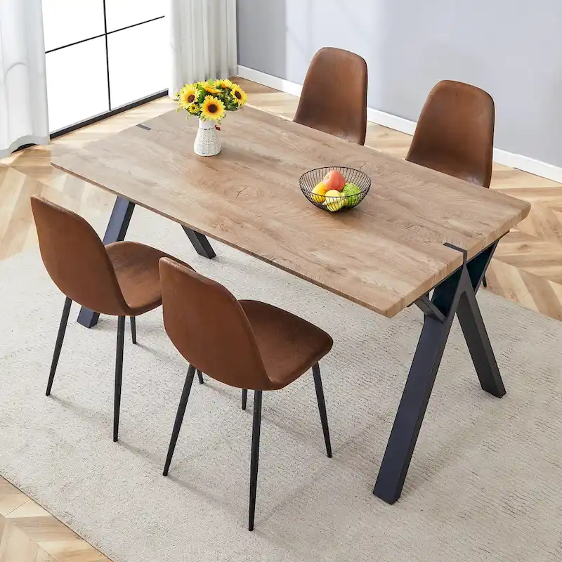 Modern Dining Set with Rectangular Black A-Frame Table & Round Backrest Chairs