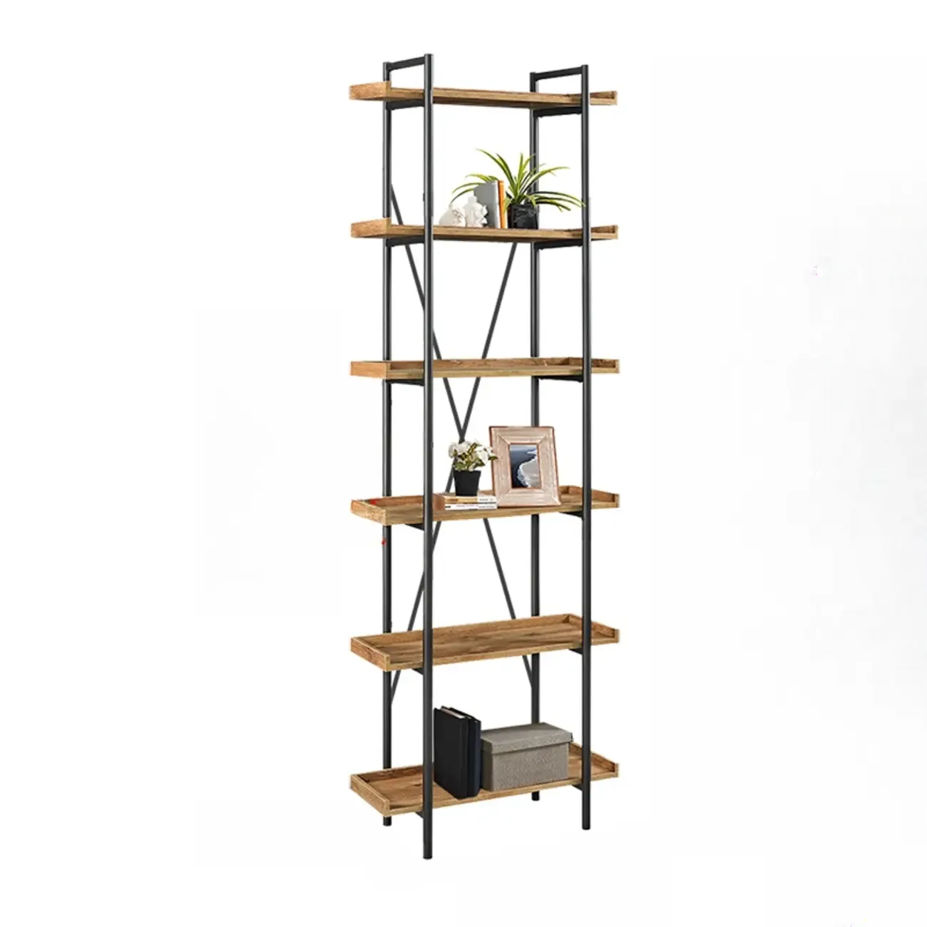 5-Tier Open Back Metal Frame Rectangular Bookcase