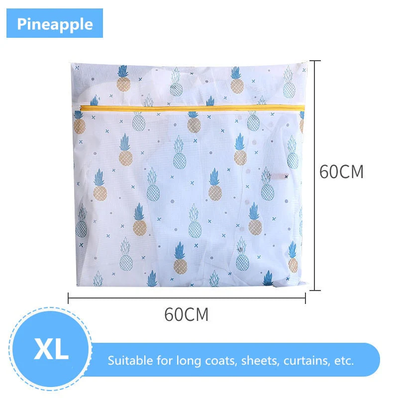 HULIANFU Pineapple Printing Zippered Mesh Laundry Bag Polyester Washing Net Bag For Underwear Sock Washing Machine Pouch Clothes Bra Bags - Deanwangkt