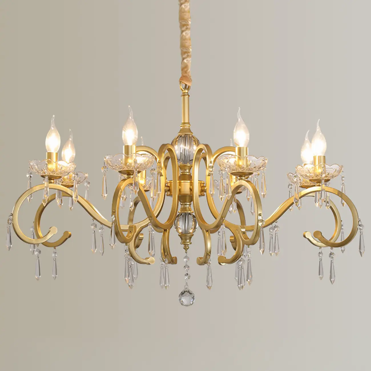 French Gold Crystal Candelabra Chandelier