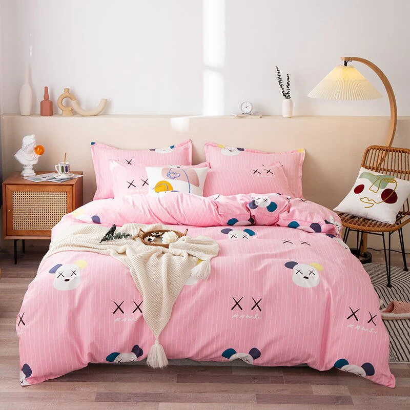 HULIANFU  Soft Bedding Set with Fitted Sheet Duvet Cover Pillowcase Boys Girls Bed Linen Flowers Plant Home Bedclothes - Deanwangkt