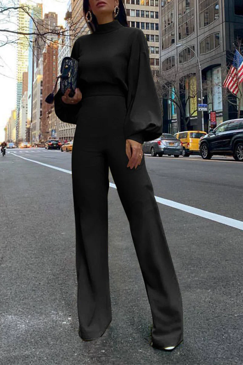 hulianfu Casual Solid Patchwork Half A Turtleneck Straight Jumpsuits(3 colors) - Deanwangkt