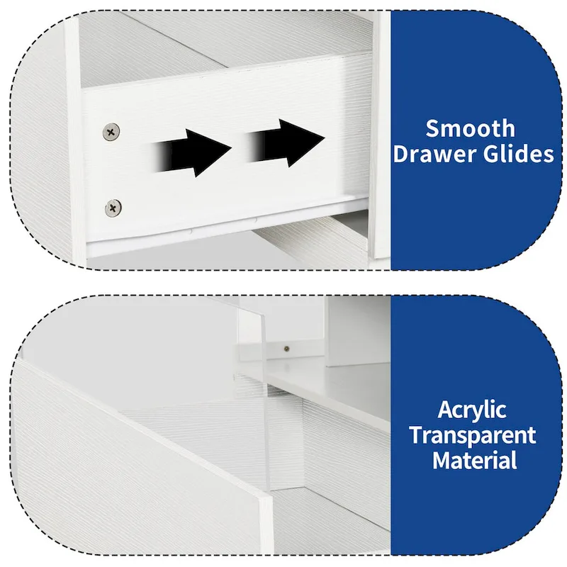 Moasis Modern Square Coffee Table with Drawers & LED Light, Acrylic and Wood Center Table