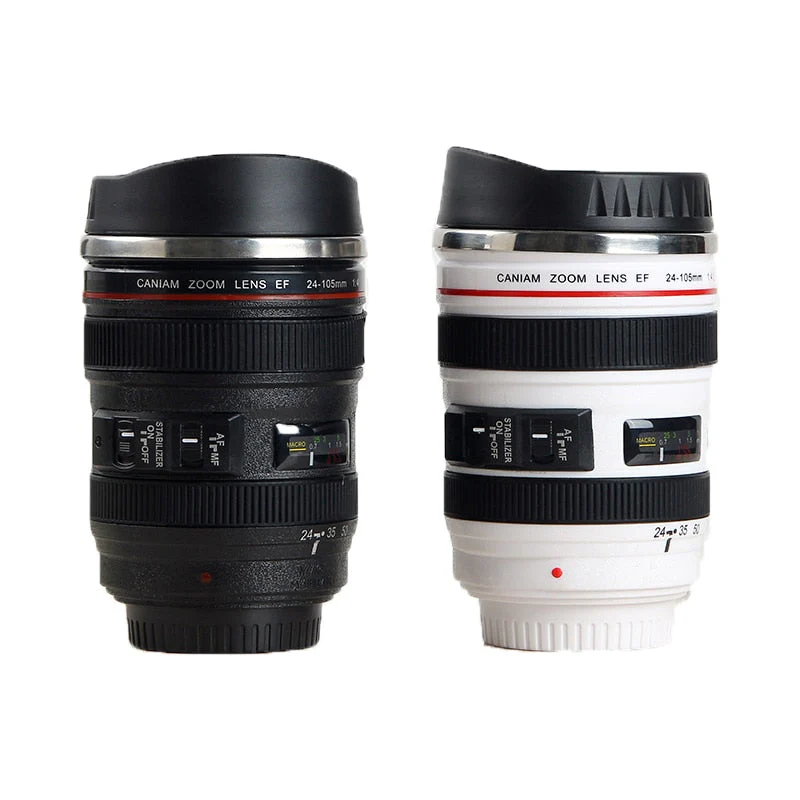 HULIANFU Stainless Steel Camera EF24-105mm Coffee Lens Mug White Black Coffee Mugs Creative Gift Coffee Cups canecas tazas vaso café - Deanwangkt