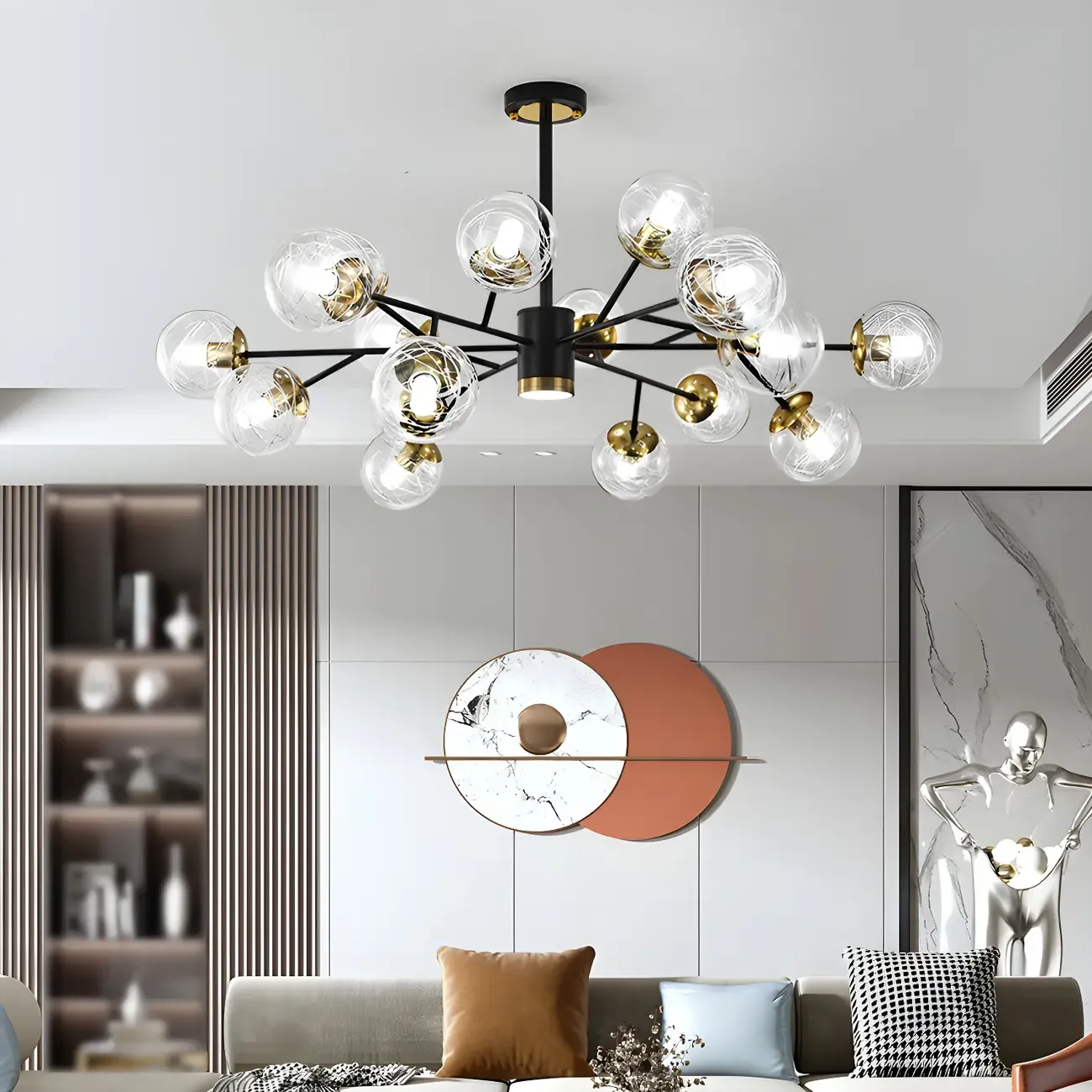 Mid-Century Modern Metal Clear Glass Sphere Sputnik Chandelier