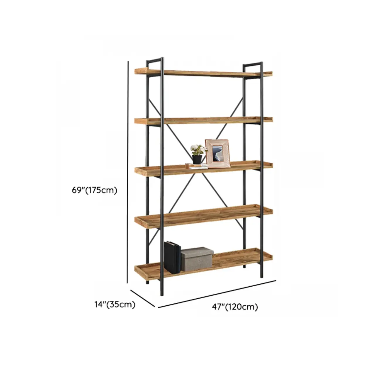 5-Tier Open Back Metal Frame Rectangular Bookcase
