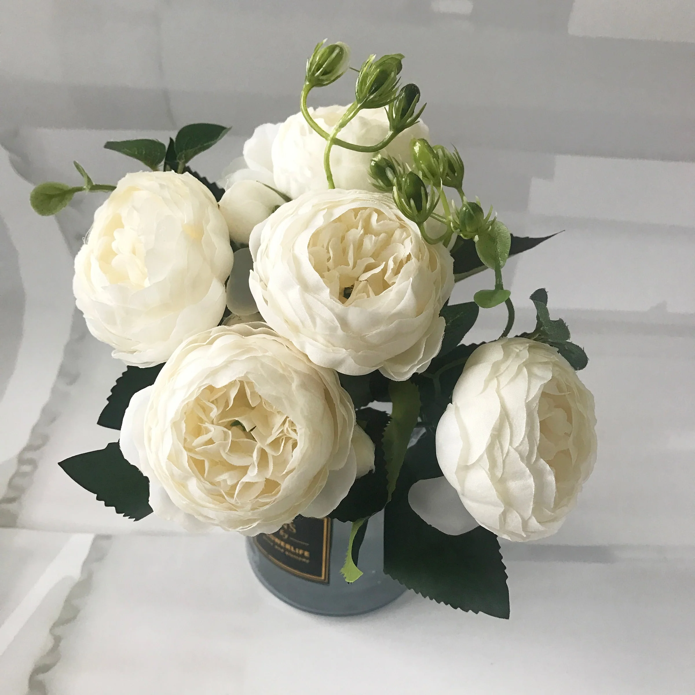 HULIANFU 2026  30cm Rose Pink Silk Peony Artificial Flowers Bouquet 5 Big Head and 4 Bud Cheap Fake Flowers for Home Wedding Decoration indoor - Deanwangkt