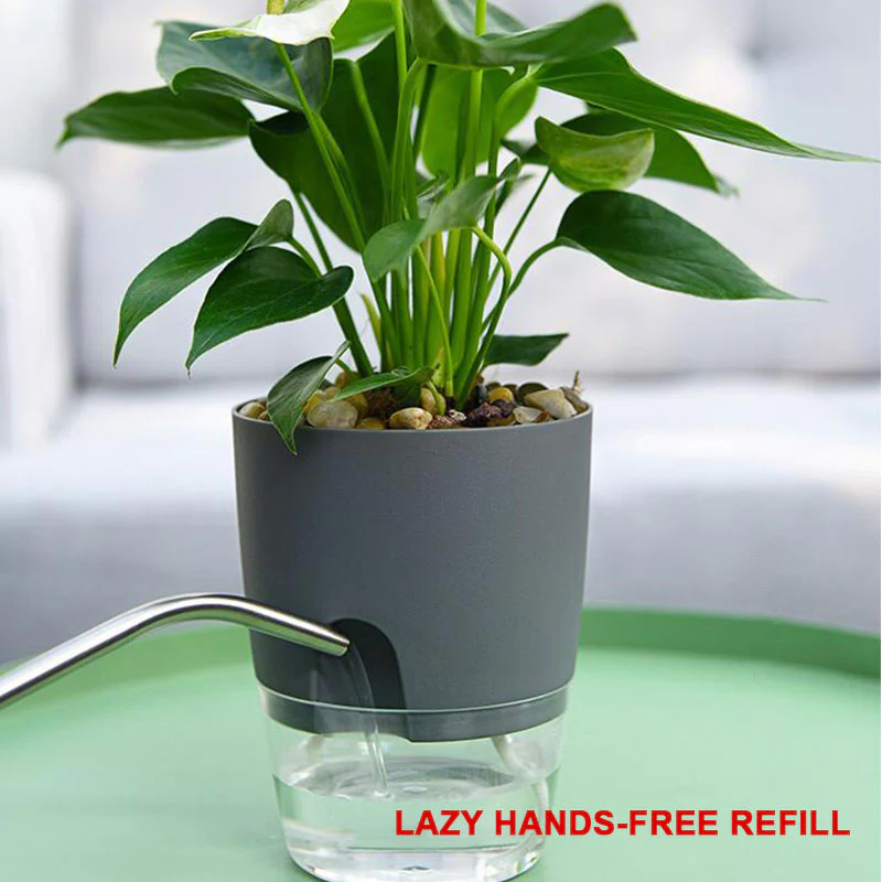 HULIANFU Lazy Self-watering Flowerpot Automatic Water Absorption Succulent Aquaculture Transparent Round Plastic Hydroponic Flowerpot - Deanwangkt