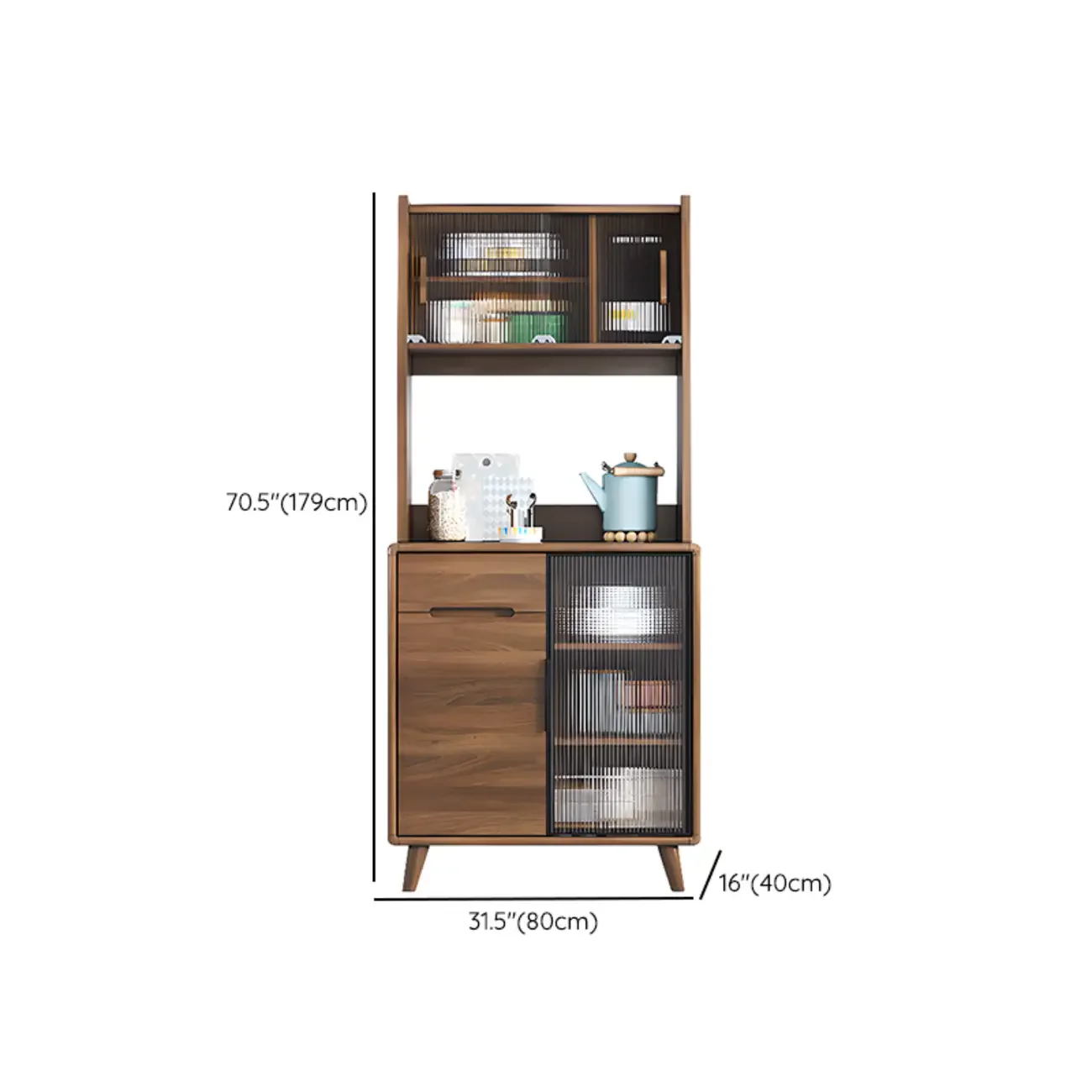 Kitchen Brown Wooden Hutch Top Sideboards with Pegboard Back