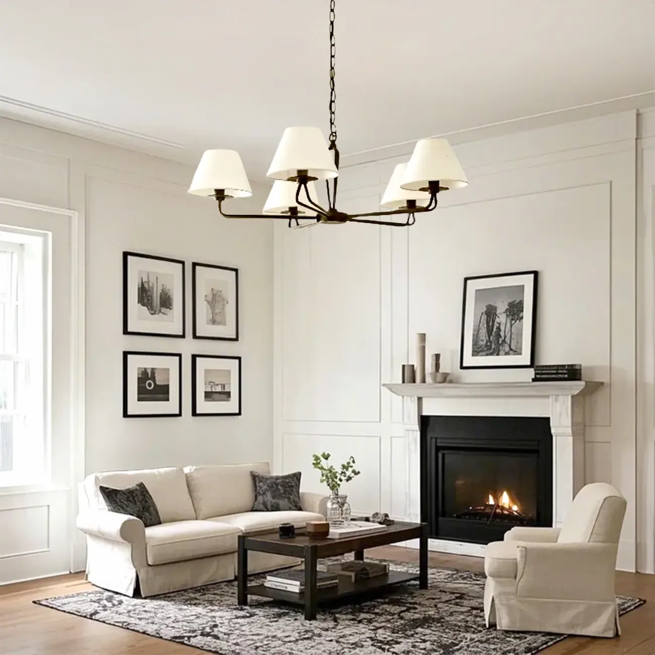 Vintage White Fabric Dinning Room Chandelier with Metal Frame