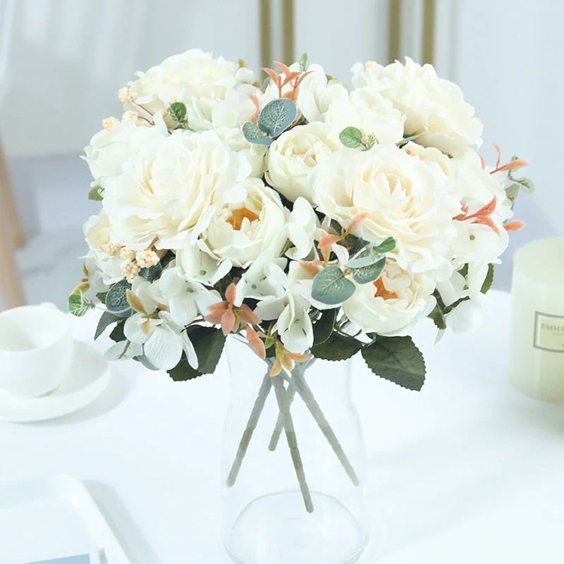 HULIANFU 2026  Beautiful Hydrangea Roses Artificial Flowers for Home Wedding Decorations High Quality Autumn Bouquet Mousse Peony Fake Flower - Deanwangkt
