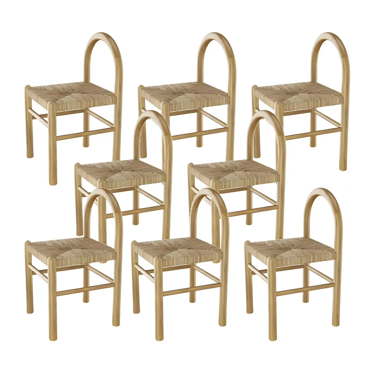 Rustic Wood Natural Rattan Bar Stool with Footrest