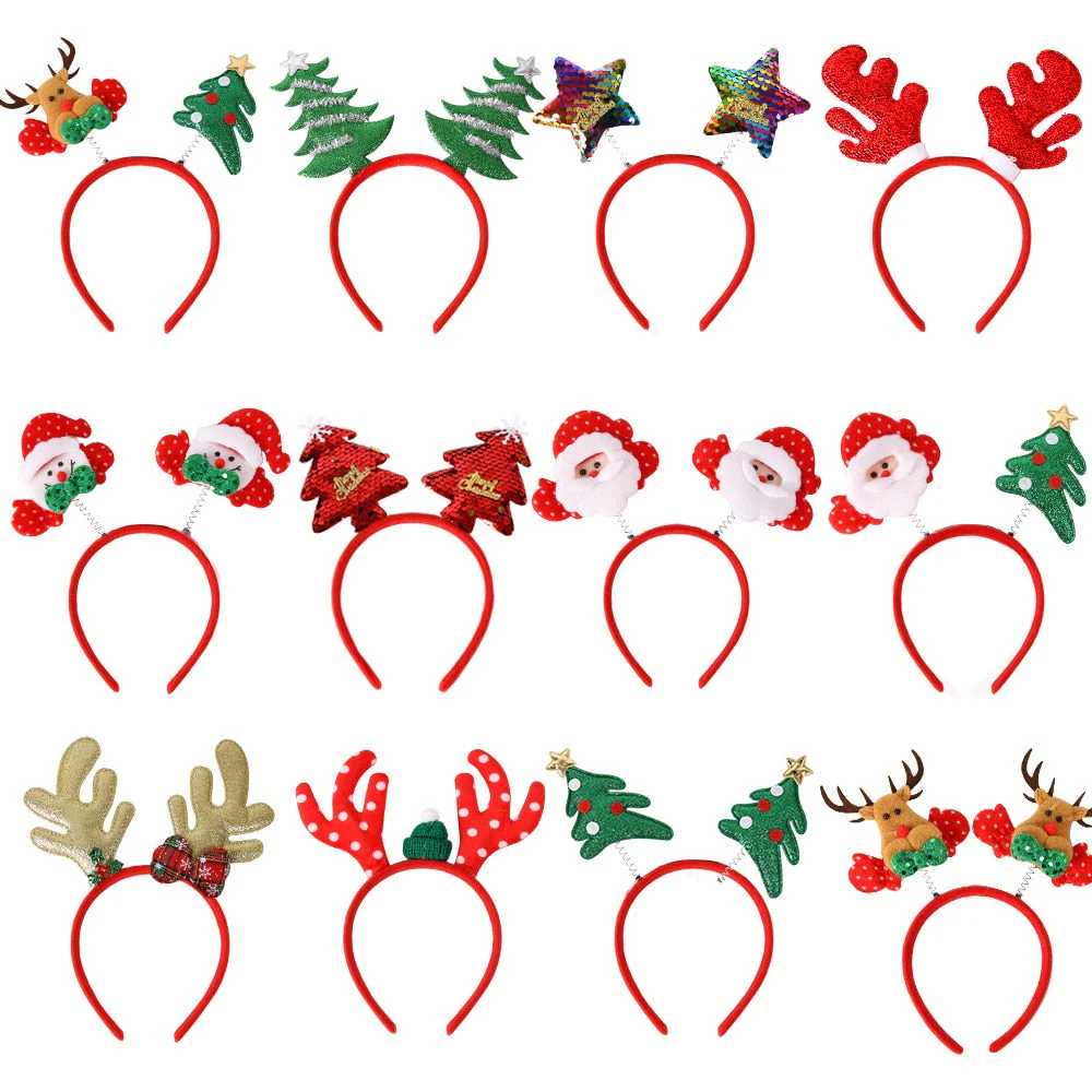 HULIANFU  Cartoon Red Christmas Hair Band Santa Claus Snowman Antlers Headband Merry Christmas Decor Adult Kids Naviidad Gifts Noel Toys - Deanwangkt