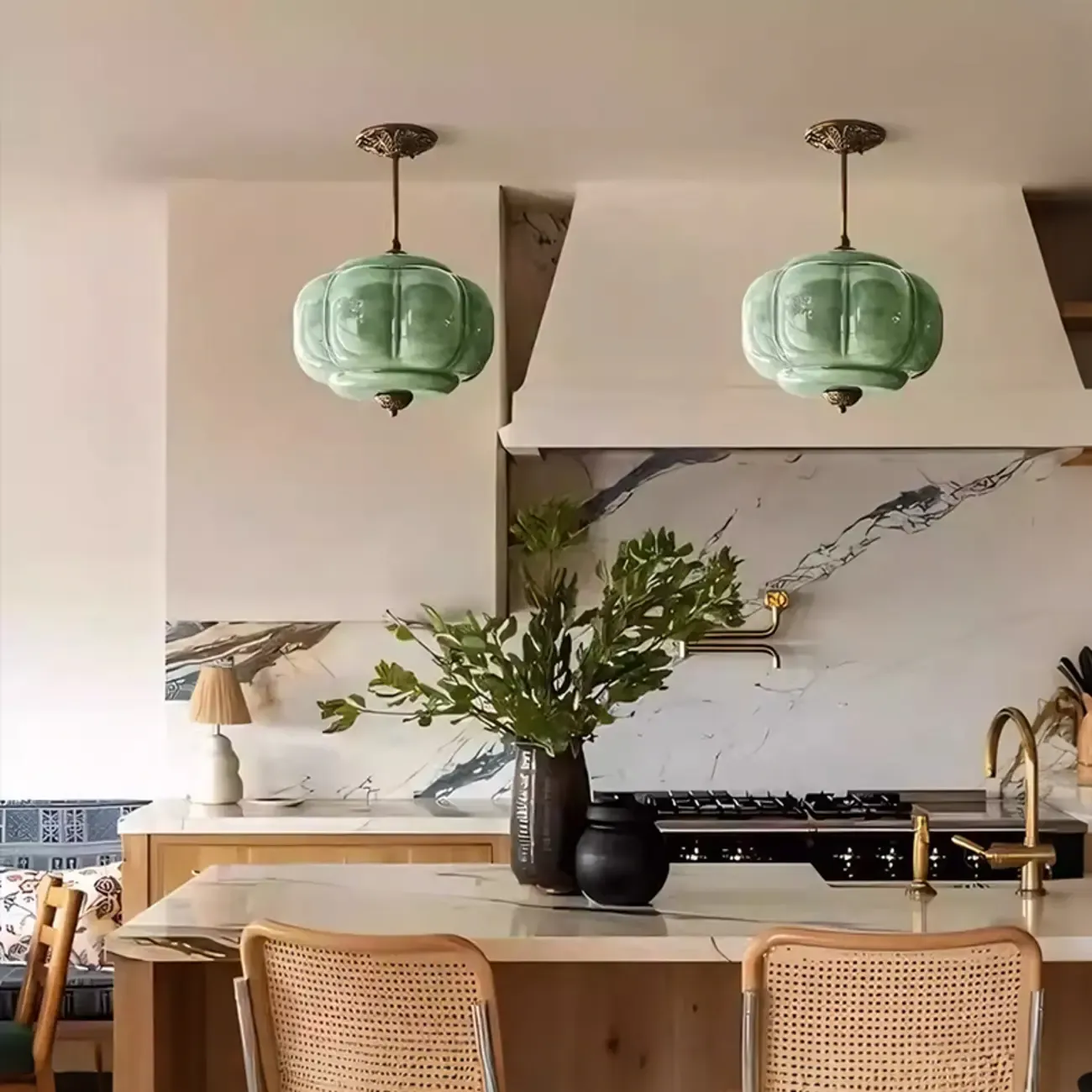 Elegant Glass Geometric Pendant Light Pumpkim Shaped