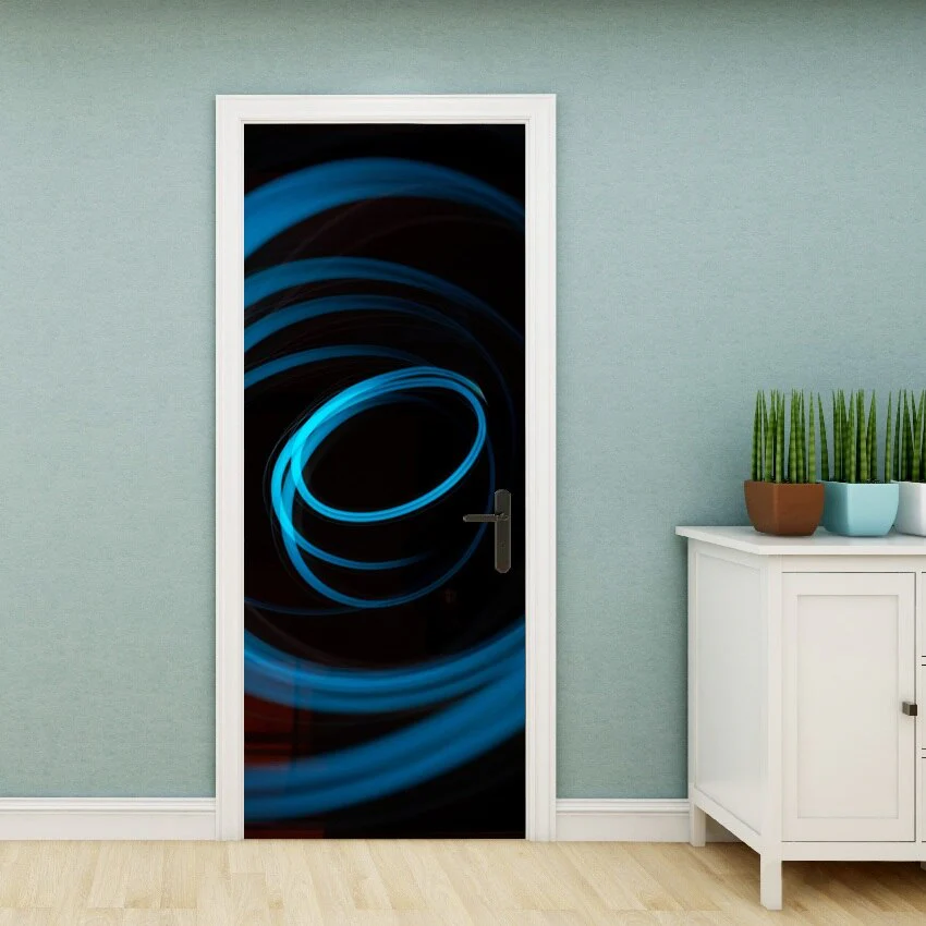 HULIANFU PVC Material Self-adhesive Door Stickers Art Colorful Light Tie-dye Blooming Abstract Home Decor Poster Door Decoration Stickers - Deanwangkt