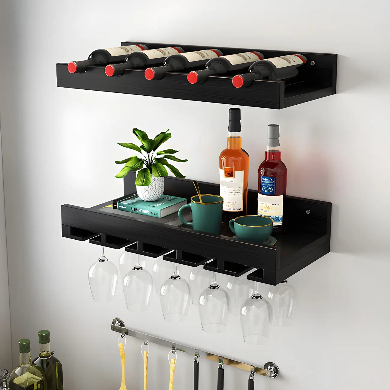 Industrial Wooden Wall Mounted Wine Rack