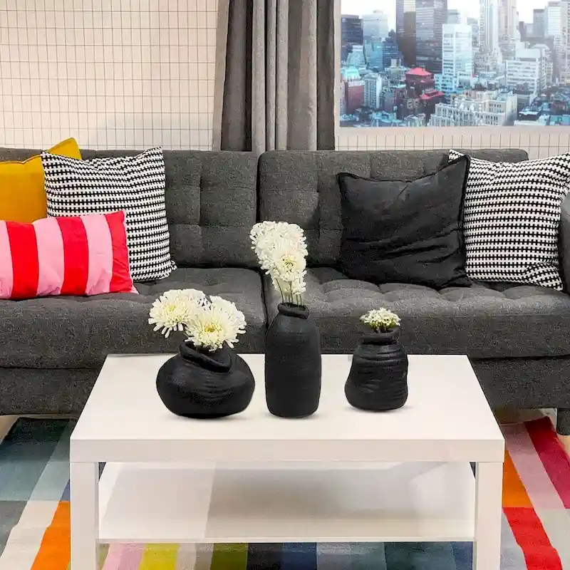 Set of Three Ceramic Black Vases