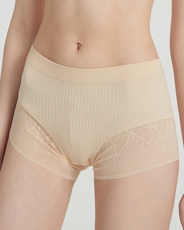 Japanese-style sweet lace stretchy modal mid-rise women's briefs, boxer-style underwear with mulberry silk blended crotch