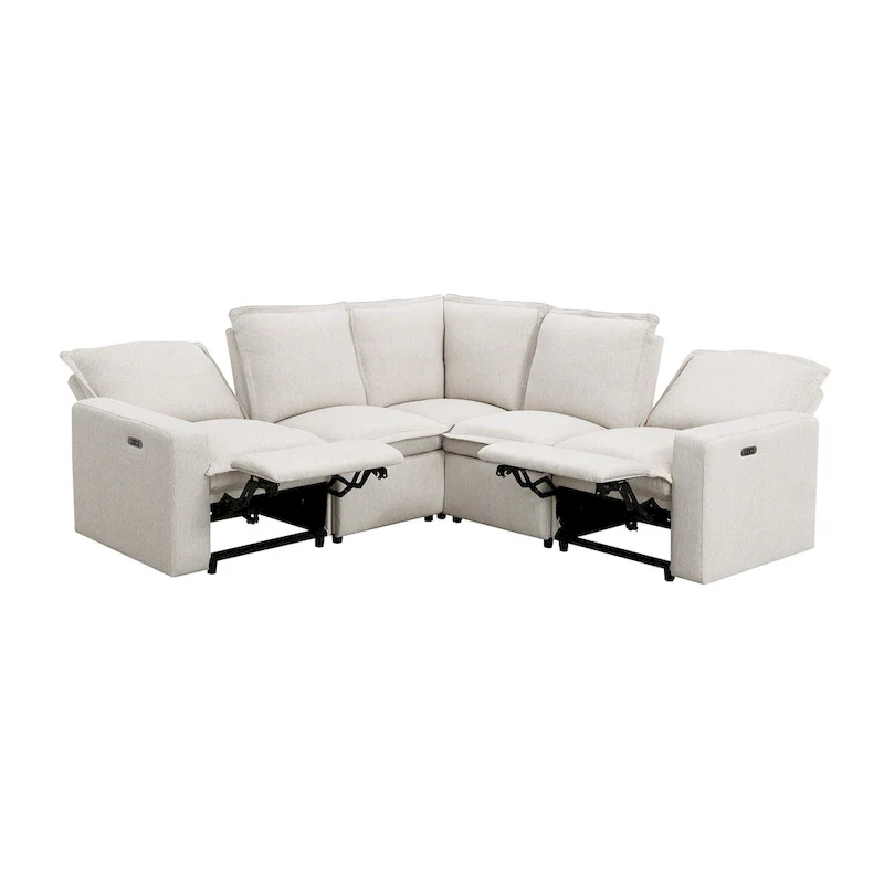 Linen L-Shaped Sectional Sofa with Power Recliners & USB