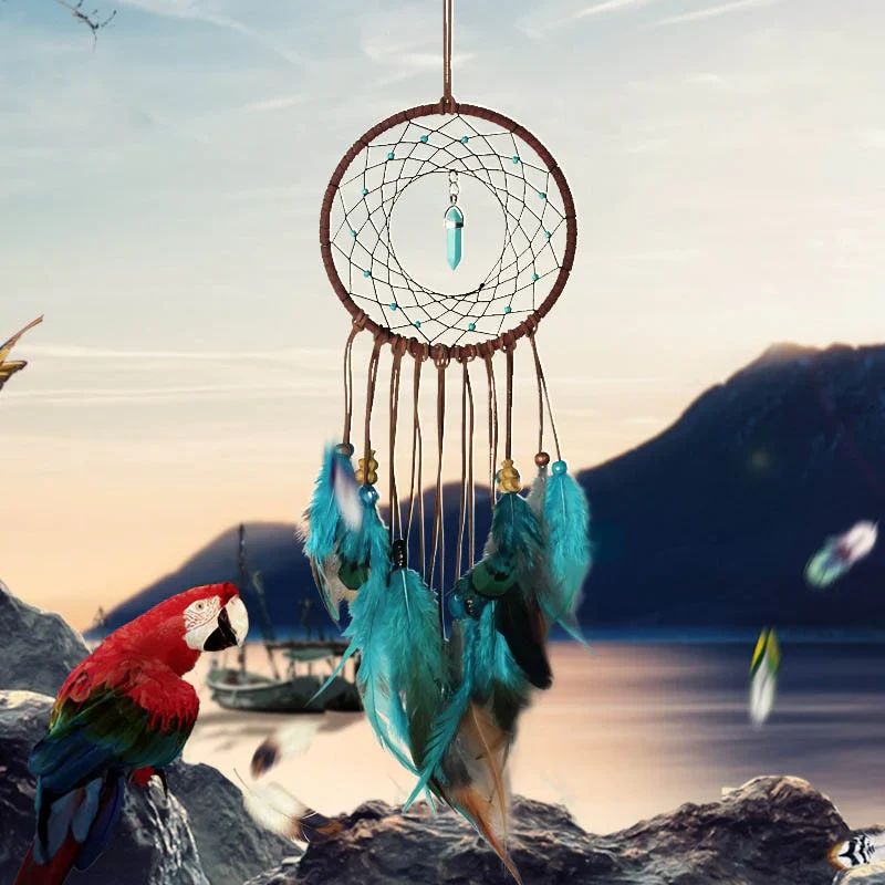 HULIANFU Original silver gray dream catcher 2 ring Indian feather hanging art gifts to bestie friends creative valentine's day gifts - Deanwangkt