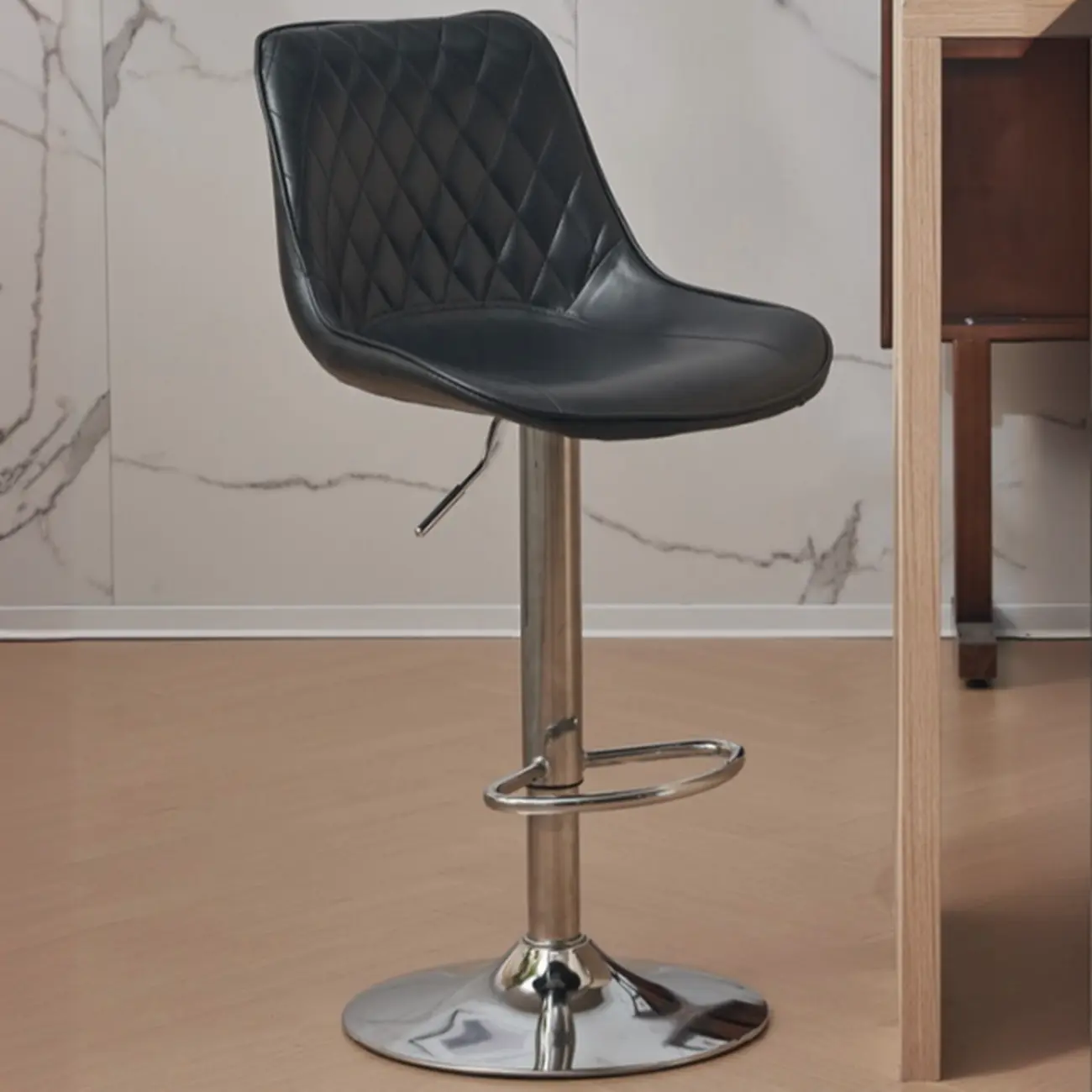 Chic Leather Tufted Swivel Adjustable Bar Stool