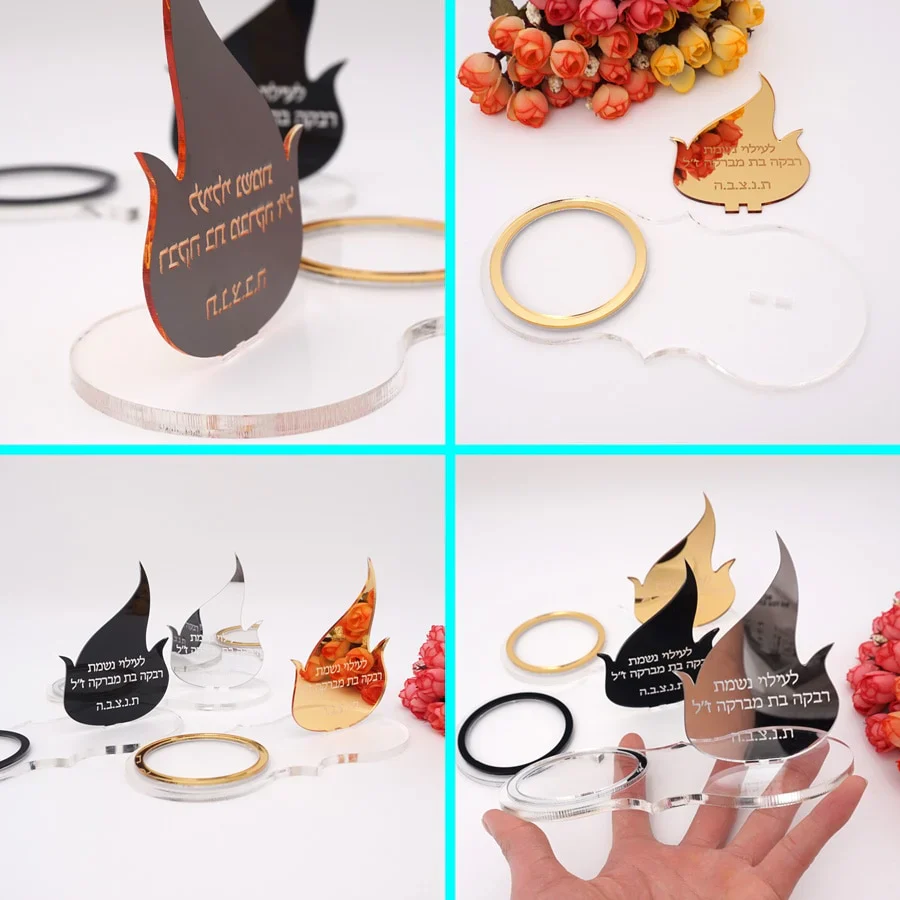 HULIANFU Personalized Acrylic Candle Holders Votive Prayer Tray Black Mirror Flame Custom Table Plate Baptism Wedding Party Decor 17X10cm - Deanwangkt