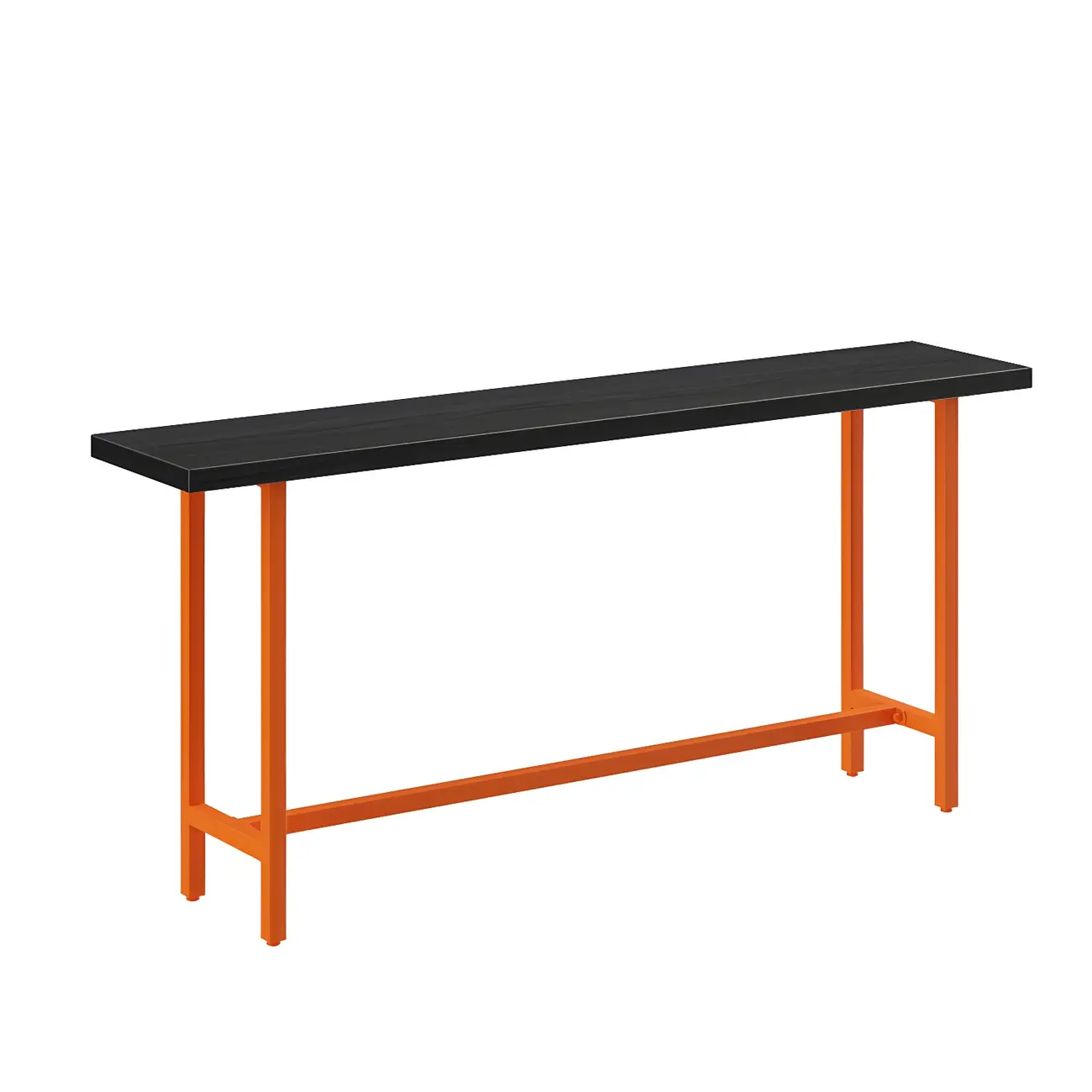Industrial Black Wood Top Metal Trestle Base Bar Table