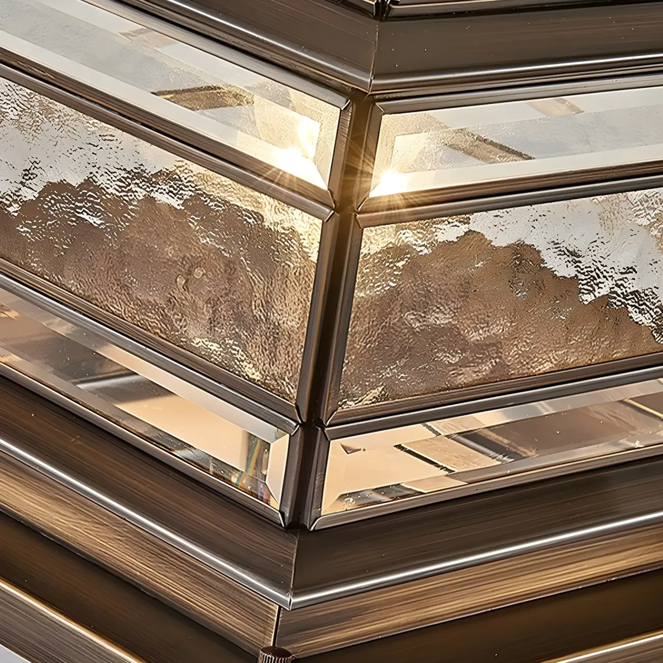 Brass Square Metal Glass Palace-Shape Wired Post Cap Light