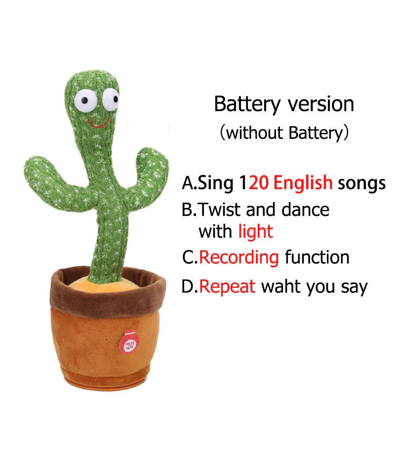 HULIANFU New Electronic Dancing Cactus Singing Dancing Decoration Gift for Kids Funny Early Education Toys Knitted Fabric Plush Toys - Deanwangkt