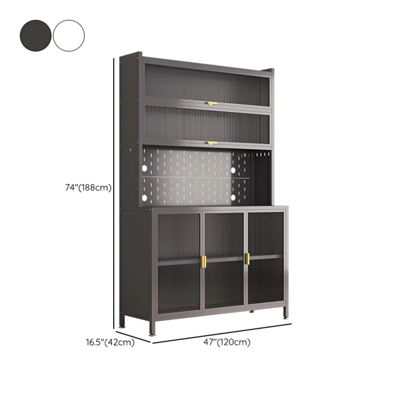 Modern Steel Multi-Shelf Sideboard with Pegboard Back