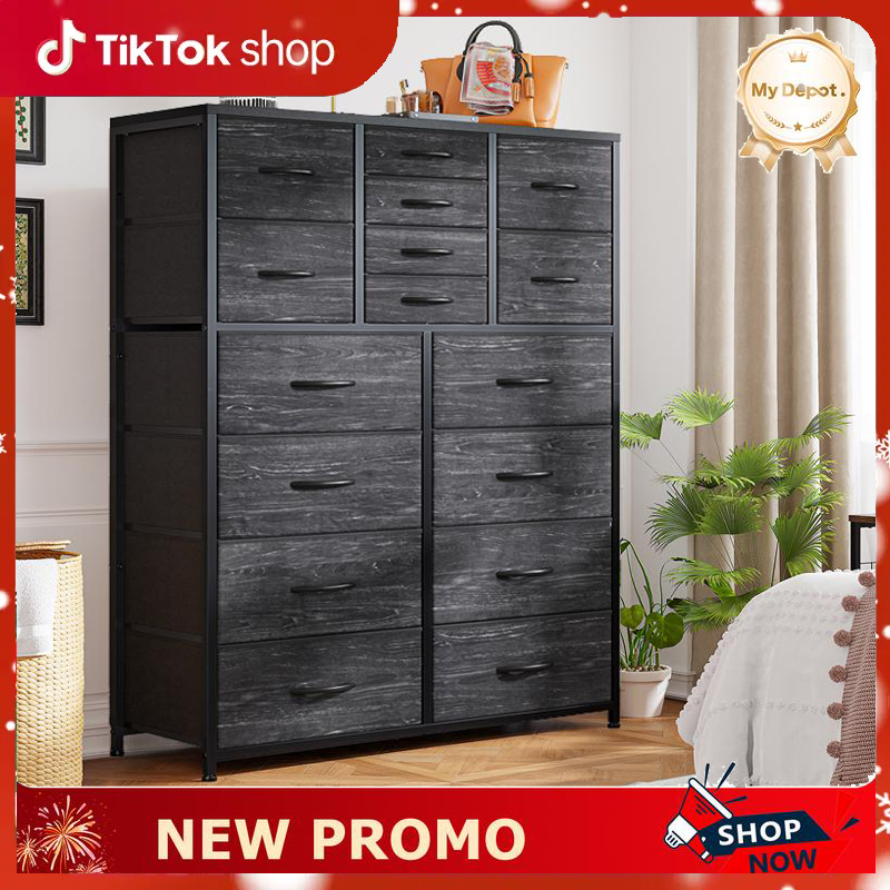 [New Year Campaign]-RaybeeFurniture Tall Dresser with 12/13/16 Fabric Drawers, Large Capacity Storage Organizer with Wood Top & Metal Frame, Modern Chest of Drawers for Bedroom, Closet, Living Room, or Entryway
