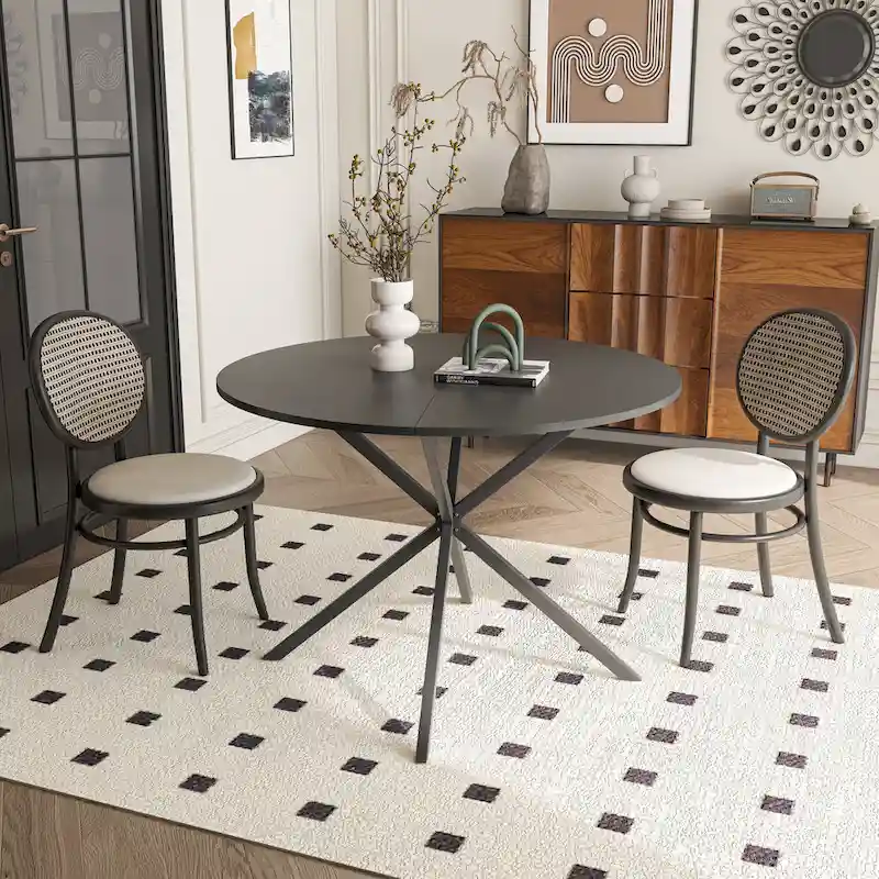 Modern Cross Leg Round Dining Table ,Two Piece Removable Top
