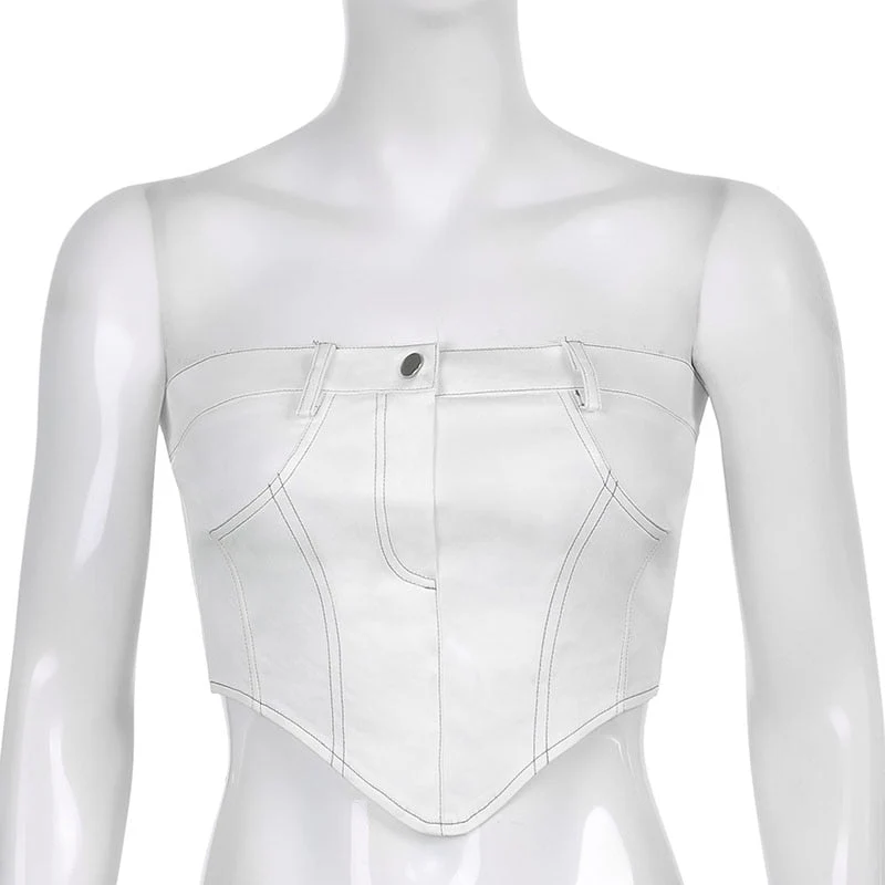 Hulianfu White Strapless Cropped Tube Top Women Sexy Backless Boob Tube Crop Tops Zipper Black Thread Camisole Summer - Deanwangkt